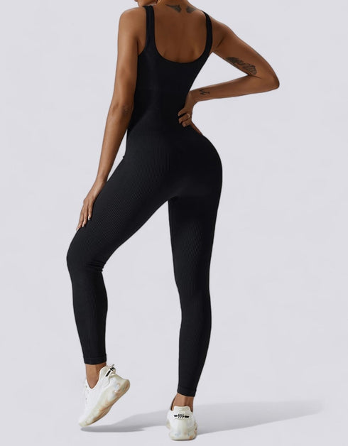 Activewear Jumpsuit for Women - Ribbed - Black