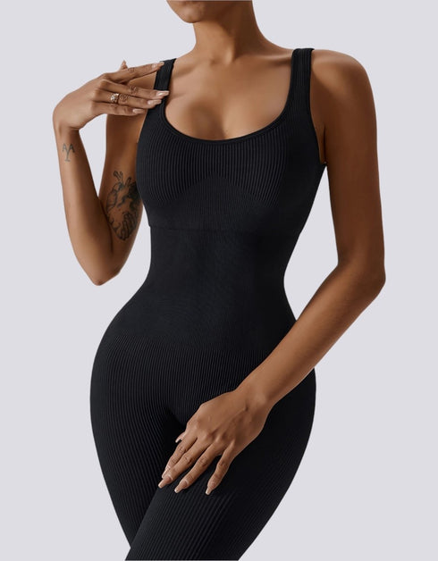 Activewear Jumpsuit for Women - Ribbed - Black