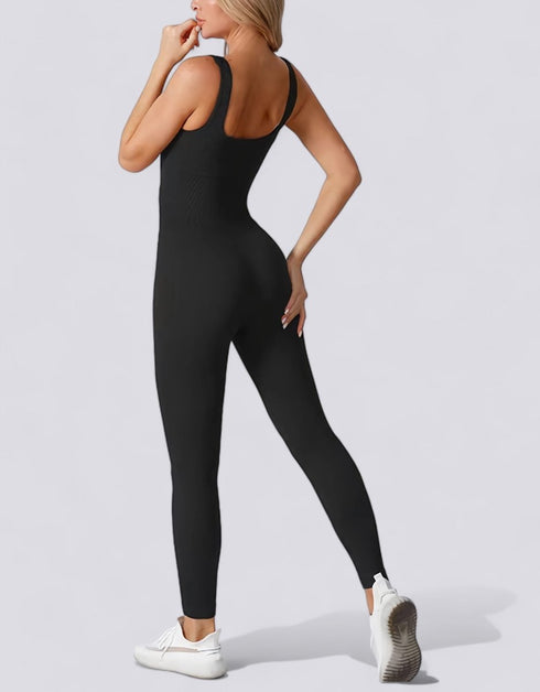 Activewear Jumpsuit for Women - Ribbed - Black