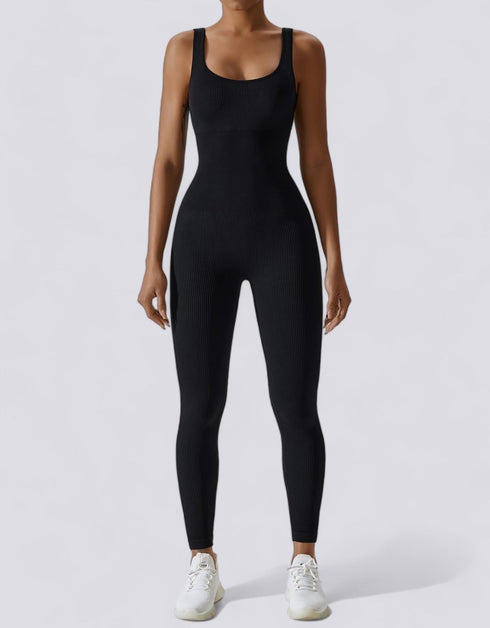 Activewear Jumpsuit for Women - Ribbed - Black