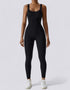 Activewear Jumpsuit for Women - Ribbed - Black