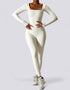 Bodycon Jumpsuit - Long Sleeve Leg Long - Beige