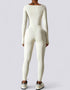 Bodycon Jumpsuit - Long Sleeve Leg Long - Beige