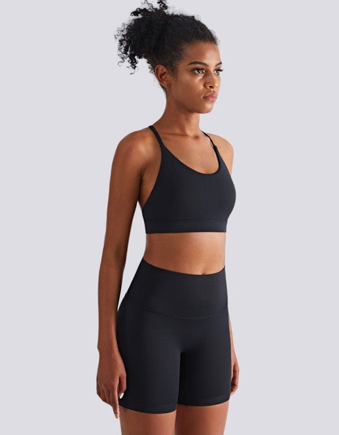 Fitness Sports Bra - Halter Neck - Open Back - Black