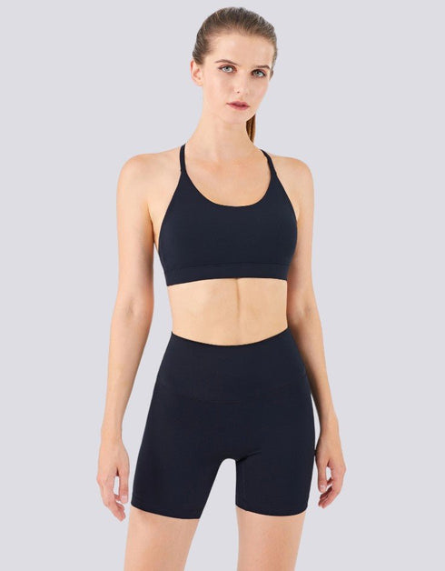 Fitness Sports Bra - Halter Neck - Open Back - Black