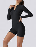 Jumpsuit Shorts Half Zipper Long Sleeve - Midnight Black - Livv Activewear