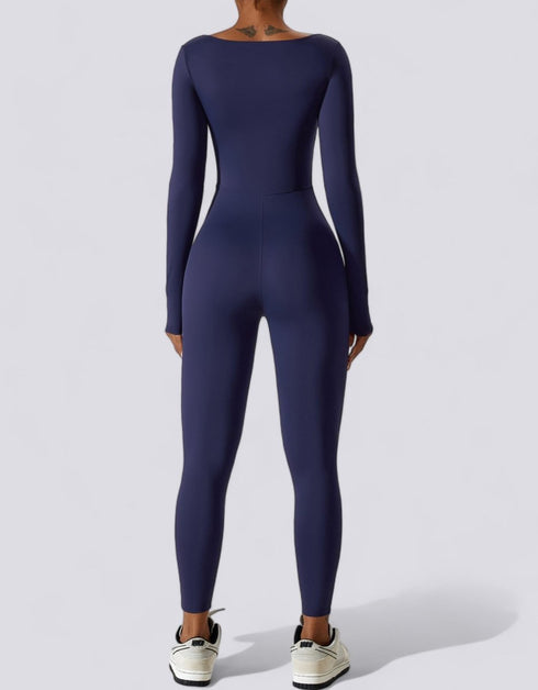 Long Sleeve Bodycon Jumpsuit - Navy Blue