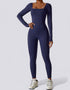 Long Sleeve Bodycon Jumpsuit - Navy Blue
