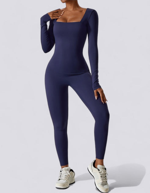 Long Sleeve Bodycon Jumpsuit - Navy Blue