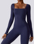 Long Sleeve Bodycon Jumpsuit - Navy Blue