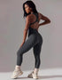 Ribbed Racerback Seamless Jumpsuit - Smoke Grey