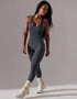 Ribbed Racerback Seamless Jumpsuit - Smoke Grey