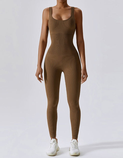 Ribbed Seamless Jumpsuit - Army Brown