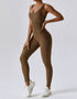 Ribbed Seamless Jumpsuit - Army Brown
