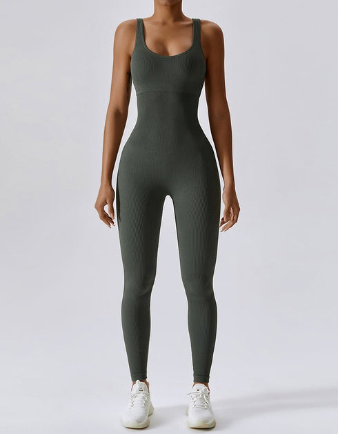 Ribbed Seamless Jumpsuit - Army Green