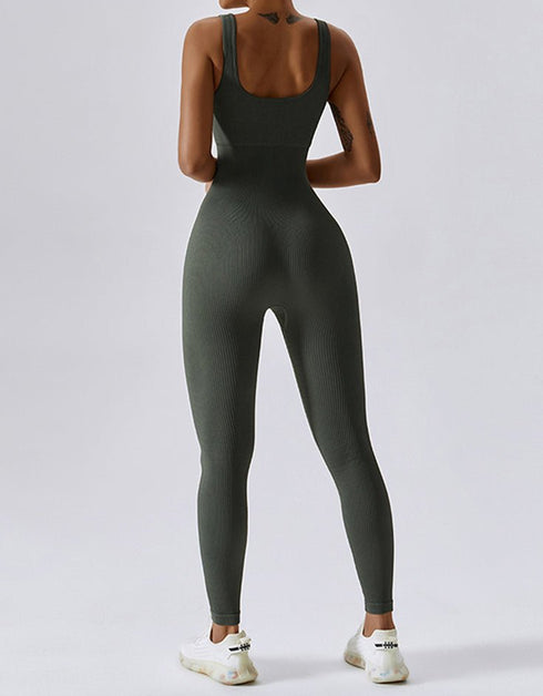 Ribbed Seamless Jumpsuit - Army Green