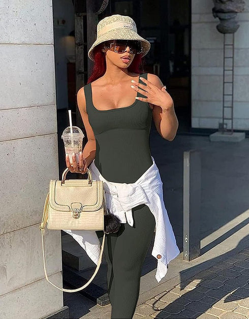 Ribbed Seamless Jumpsuit - Army Green