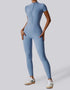 Short Sleeved Zip Up Jumpsuit - Sky Blue