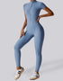 Short Sleeved Zip Up Jumpsuit - Sky Blue