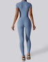 Short Sleeved Zip Up Jumpsuit - Sky Blue