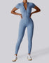 Short Sleeved Zip Up Jumpsuit - Sky Blue