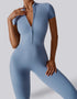 Short Sleeved Zip Up Jumpsuit - Sky Blue