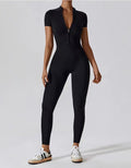 Short Sleeved Zip Up Yoga Jumpsuit - Midnight Black - Livv Activewear
