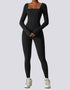 Square Neck Long Sleeve Jumpsuit in Black