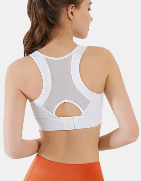 Women Sports Bra - Fitness Yoga - Tank Crop Top - High Impact Support - White