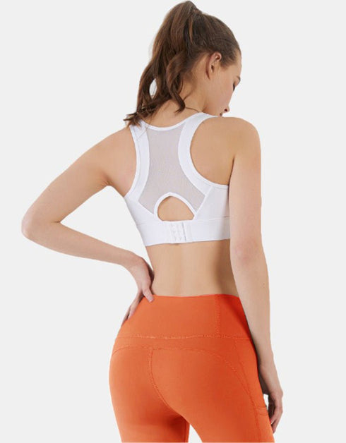 Women Sports Bra - Fitness Yoga - Tank Crop Top - High Impact Support - White