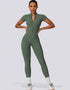 Women's Jumpsuit Short Sleeved Zip Up - Army Green