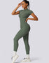 Women's Jumpsuit Short Sleeved Zip Up - Army Green