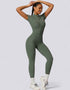 Women's Jumpsuit Short Sleeved Zip Up - Army Green