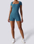 Women's Shorts Jumpsuit - Yoga, Gym, Activewear - Peacock Blue