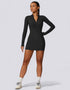Women's Sports Dress - Long Sleeve Half Zip - Black