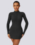 Women's Sports Dress - Long Sleeve Half Zip - Black