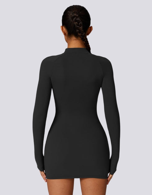 Women's Sports Dress - Long Sleeve Half Zip - Black