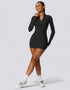 Women's Sports Dress - Long Sleeve Half Zip - Black