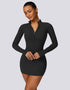 Women's Sports Dress - Long Sleeve Half Zip - Black