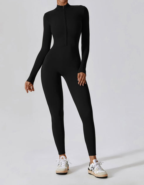 Zip Up Jumpsuit - Long Sleeve - Black