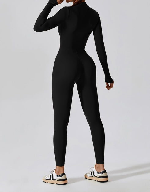Zip Up Jumpsuit - Long Sleeve - Black
