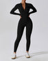Zip Up Jumpsuit - Long Sleeve - Black