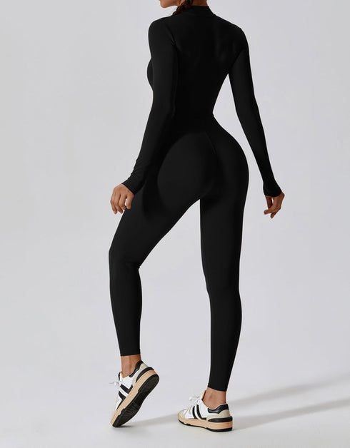 Zip Up Jumpsuit - Long Sleeve - Black
