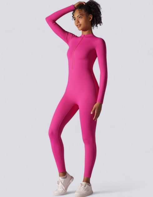 Zipped Women's Jumpsuit Full Length - Pink