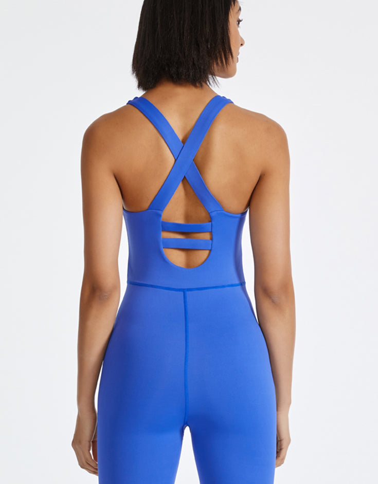 Ladies Active Wear Jumpsuit – Yoga Gym Fitness Dance - Blue