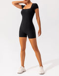 Women's Square Collar Jumpsuit Shorts - Yoga, Gym, Activewear - Livv Activewear