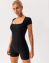 Women's Square Collar Jumpsuit Shorts - Yoga, Gym, Activewear
