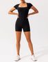 Women's Square Collar Jumpsuit Shorts - Yoga, Gym, Activewear