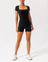 Women's Square Collar Jumpsuit Shorts - Yoga, Gym, Activewear