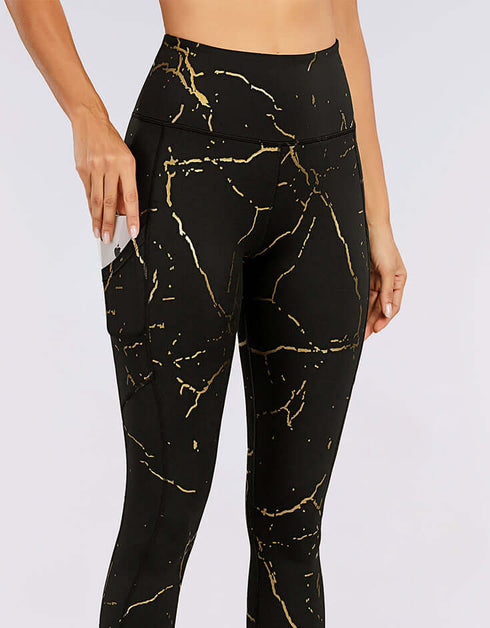 Yoga Pants - Black with Golden Print